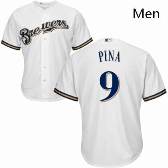 Mens Majestic Milwaukee Brewers 9 Manny Pina Replica Navy Blue Alternate Cool Base MLB Jersey